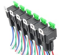 Automotive Relay Harness Kit 6pcs with 30A Fuse for 24V DC, 4Pin SPST Relay Switches, Metal Mounting Bracket and Interlocking Socket Design for Organization