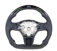 Automotive steering wheel Compatible With Tesla For Model For Y 2021 2022 2023 2024 Lights Carbon Fiber Perforated PU Flat Bottom Steering Wheel Accessories(Lights With Heated)