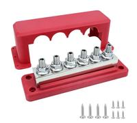 Automotive Terminal Block Bus Bar Power Distribution With 6 Threaded Posts Insulated Cover And Mounting Base Suitable for car electrical repair marine panels rv maintenance workshop use, Red