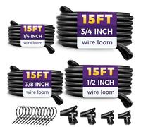 Automotive Wire Loom Flame Retardant Split Wire Hose Assortment Wiring Kit Plastic Cover Electrical Cover Protective Wire Cable Sleeves Black 1/4" 1/2" x