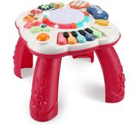AUTOMP Baby Activity Table Toys, Birthday Gift Music Learning Table for 0-6 Months 1 2 3 Year Old Boys and Girls, Education Music Table with Light and Sound 30×30×29cm, Red