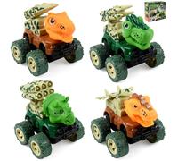 AUTOMP Pull Back Car Set 4PCS, Push and Go Dinosaur Car Toys for Boys Age 2 3 4 5 6, Monster Truck Toys for Birthday and Christmas Party