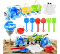 AUTOMP Sand Train Toy Set with Sand-Water Mixer, 12PCS Beach Toys for Kids 3+, Includes Train, 2 Wagons, 6 Shovels, Sieve & Watering Can, Creative Sandpit Toys for Birthday
