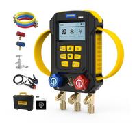 AUTOOL AC Manifold Gauge Set, Incl. 2x Pipe Clamp Thermometer, 1x Digital HVAC Gauge, Set of 3 Hoses - AC Gauge Set, with Evacuation Mode, Refrigerant Mode and Pressure Leak Test (LM160 Set)