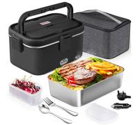 AUTOPkio Electric Lunch Box 1.8L 80W, 12V 24V 220V Upgraded Heated Lunchbox Large Heating Food Warmer with Carry Bag Fork Spoon for Car Truck Office