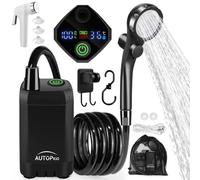 AUTOPkio Portable Shower, Upgraded Camping Shower 6000mAh Rechargeable Pump & Battery with Intelligent Digital Display for Outdoor, RV, Pet, Car Washing (Black)