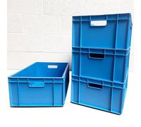 AUTORCE 4x 46L Heavy Duty Plastic Storage Boxes - Industrial Euro Stacking Containers 600x400x230 (h) mm - Durable Stackable Crates for Warehouse, Garage, Tools, Home & Commercial Use (Blue)