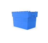 AUTORCE Attached Lid Containers, Heavy Duty Attached Lid Crate Storage Boxes Grey or Blue Moving Stacking Stackable Nest Plastic Boxes (400 x 600 x 420(h) mm - BLUE)
