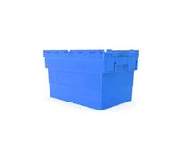 AUTORCE Attached Lid Containers, Heavy Duty Attached Lid Crate Storage Boxes Grey or Blue Moving Stacking Stackable Nest Plastic Boxes (400 x 600 x 365(h) mm - BLUE)