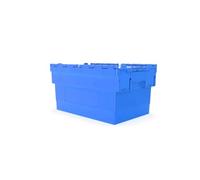 AUTORCE Attached Lid Containers, Heavy Duty Attached Lid Crate Storage Boxes Grey or Blue Moving Stacking Stackable Nest Plastic Boxes (400 x 600 x 320(h) mm - BLUE)