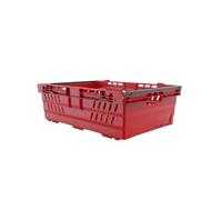 AUTORCE Stacking Nesting Crate Ventilated With Bale Arm Plastic Box, Durable Foldable Stackable Crate Supermarket Storage Box (46 Litre - 400x600x200mm - Red)