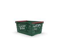 AUTORCE Stacking Nesting Crate Ventilated With Bale Arm Plastic Box, Durable Foldable Stackable Crate Supermarket Storage Box (20 Litre - 300x400x200mm - Green)