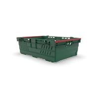 AUTORCE Stacking Nesting Crate Ventilated With Bale Arm Plastic Box, Durable Foldable Stackable Crate Supermarket Storage Box (46 Litre - 400x600x200mm - Green)