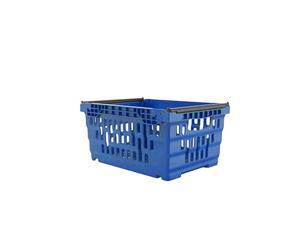 AUTORCE Stacking Nesting Crate Ventilated With Bale Arm Plastic Box, Durable Foldable Stackable Crate Supermarket Storage Box (20 Litre - 300x400x200mm - Blue)