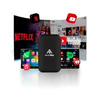 AutoSky WCPAA-Dual AI Box Plus wireless CarPlay & Android Auto adapter, Android 13, Qualcomm CPU, 4 GB RAM, 64 GB storage, split-screen, SIM, microSD, plug & play