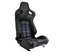 Sport seat 'GT' - Black Synthetic leather + Fabric in Grey checkered pattern + Grey stitching - Dual-side reclinable back-rest - incl. slides