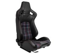 AutoStyle Sport seat 'GT' - Black Synthetic leather + Fabric in Red checkered pattern + Red stitching - Dual-side reclinable back-rest - incl. slides