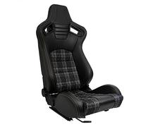 Sport seat 'GT' - Black Synthetic leather + Fabric in Yellow checkered pattern + Yellow stitching - Dual-side reclinable back-rest - incl. slides