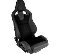 AutoStyle Sport seat 'NK Premium' - Black Suede + Black PVC leather - Dual-side reclinable fibreglass back-rest - incl. slides
