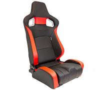 AutoStyle Sport seat 'RS6-II' - Matt-Black/Red Synthetic leather - Dual-side reclinable back-rest - incl. slides