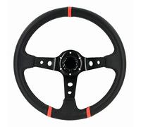 AutoStyle Universal steering wheel 'Deep-Dish' - Ø350mm - Black PVC-leather + Black spokes + Red Stripes