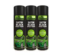 AutoTek Satin Black Multi-Purpose Aerosol Spay Paint 500ml x3