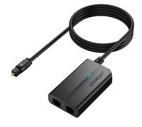 AUTOUTLET 1 In 2 Out Toslink Optical Digital Audio Splitter 1 Male Input 2 Female Output Power Indicator Design with 1 m Male 3 ft Optical Cables Gold Plated Connectors for HDTV PS4 & Xbox etc