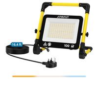 AUTOUTLET 100W LED Work Light, 8700LM, 3 Colour Temperatures (3000K/5000K/6500K), 5m Power Cord with On/Off Switch, IP66 Waterproof, 360° Adjustable, Energy-Efficient, for Outdoor & Construction Use