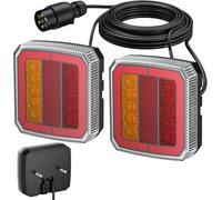 AUTOUTLET 7-Pin LED Trailer Tail Light Set, E-mark Certified, IP65 Waterproof, 12-30V, Includes Brake, Turn Signal & Reflector Lights, 7.5m + 2.5m Wiring, Easy Installation for Trailers