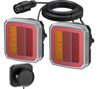 AUTOUTLET 7-Pin LED Trailer Tail Light Set with Magnetic Base, E-mark Certified, IP65 Waterproof, 12-30V, Brake, Turn Signal & Reflector Lights, 7.5m + 2.5m Wiring, Easy Installation for Trailers