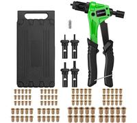 AUTOUTLET 8" Rivet Nut Gun with Replaceable Nozzles M3 M4 M5 M6, 60 HRC Alloy Steel and TPR Hand Riveter Rivet Gun with 100 pcs Nut Setting System Green Black