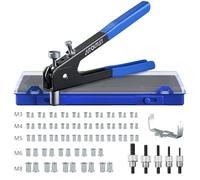 AUTOUTLET 86 PCS Threaded Nut Rivet Tool Riveter Rivnut Nutsert Gun Riveting Kit M3/M4/M5/M6/M8 Aluminum Nuts Blue with Plastic Case
