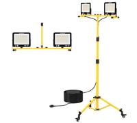AUTOUTLET Dual Head LED Work Light 200W with Tripod Stand and Wheels | 3 Colour Modes 3000K/5000K/6500K, Mains Powered 5M Cable, IP66 Waterproof, 360° Rotatable Head, for Garage Site Workshop
