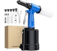 AUTOUTLET Pneumatic Rivet Gun Blue 2.4 mm(3/32") 3.2 mm (1/8") 4 mm (5/32") 4.8 mm (3/16") 6.4 mm (1/4") Max 1780 KGF Pulling Pressure Ideal for Home, Renovation, Industry, and Auto Repair