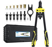 AUTOUTLET Rivet Nut Pliers Set, 14" Professional Rivet Pliers Set with M3 M4 M5 M6 M8 M10 6X Chrome-Molybdenum Steel Mandrels, 150 PCS Rivet Nuts, Non-Slip Handle for Thick Metal Sheets (Yellow)
