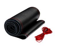 AUTOXBERT 38cm/15 Genuine Leather DIY Steering Wheel Cover Soft Hand Sewing On Wrap Cover with Needles Thread fit for VW Ford Nissan Kia Vauxhall