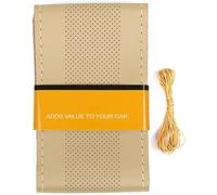 AUTOXBERT 38cm/15 Inch Genuine Leather DIY Steering Wheel Cover Soft Hand Sewing On Wrap Cover with Needles Thread fit for VW Ford Nissan Kia Vauxhall