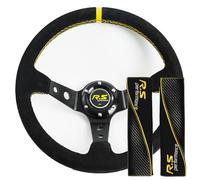 AUTOXBERT 3Pcs Universal Steering Wheel 14'' Deep Dish Steering Wheel Suede Leather Sport Racing Drifting Rally 6 Bolt