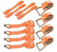 AUTOXBERT 4PK 5cm x4m Orange Heavy Duty Adjustable Ratchet Tie Down Straps with Double Steel J Hooks, 4 Wheel Link Loops, Cargo Straps for Caravan Trucks Trailers Cars Motorcycles Kayak Load Securing