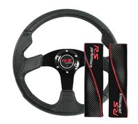 AUTOXBERT Universal Racing Steering Wheel 350mm 14" PVC Leather Steering Wheel Carbon Fiber Drift Rally Sport Steering Wheels 6 Bolt with Horn Button for Racing/Rally/Motorsport/Car Sim Driving