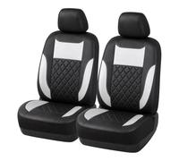 AUTOYOUTH Black Silver Faux Leather 2 Seat Front Car Seat Covers