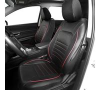 AUTOYOUTH Universal Front Car Seat Covers, Waterproof PU Leather, Red/Black, Airbag Compatible, Pair, for SUV, Van, Saloon