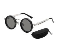 Autrfso Adjustable Tint Polarized Sunglasses, 1-9 Gear Electrochromic Round Shades with ND Filter Lenses, UV400 Protection Retro Eyewear for Driving Beach Travel Black Silvery