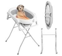 Autrfso Portable Dog Bath Tub and Dog Washing Station, Collapsible Elevated Pet Tub for Bathing, Showering, Grooming, Foldable Dog Pet Bath Pool for Puppy, Small&Medium Dogs, Cats Grey