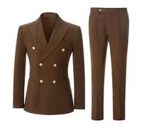Autrl Mens Slim Fit Suit 2 Piece Corduroy Suits Double Breasted Suit Blazer Jacket Pants Set Formal Wedding Prom Tuxedos, Brown, XL