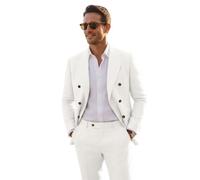 Autrl Mens Suits Linen 2 Piece Suit for Men Peak Lapel Slim Fit Suits Set Double Breasted Tuxedos for Wedding Prom