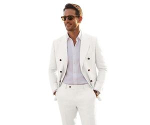 Autrl Mens Suits Linen 2 Piece Suit for Men Peak Lapel Slim Fit Suits Set Double Breasted Tuxedos for Wedding Prom