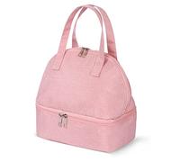 Autrucker Insulated Double Compartment Lunch Bags for Women, Insulated Tote Bag for Man, Light Weight and Portable Lunch Box for School Picnic Camping Travel (Pink)