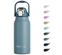 Autsel 1.7L Stainless Steel Water Bottle with Straw - Large Metal Flask with Handle - Double Walled Insulated Sports Bottle - Leakproof for Gym Sports, Smoke Blue