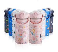 Autsel 420ml/14oz Kids Insulated Water Bottle with Straw, Childrens Stainless Steel Water Bottle, Kids Drinks Bottle Leakproof, Metal Girls/Boys Water Bottle Keep Drinks Hot Cold, BPA Free
